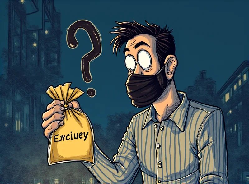 Cartoon drawing of a man with a bag labeled 'Evidence' looking surprised as he realizes he left it behind at a crime scene.