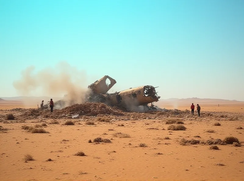 Wreckage of a plane crash in a desert landscape