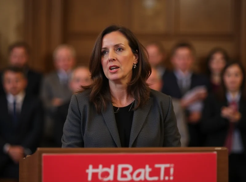 Anneliese Dodds giving a speech at a podium with the Labour party logo