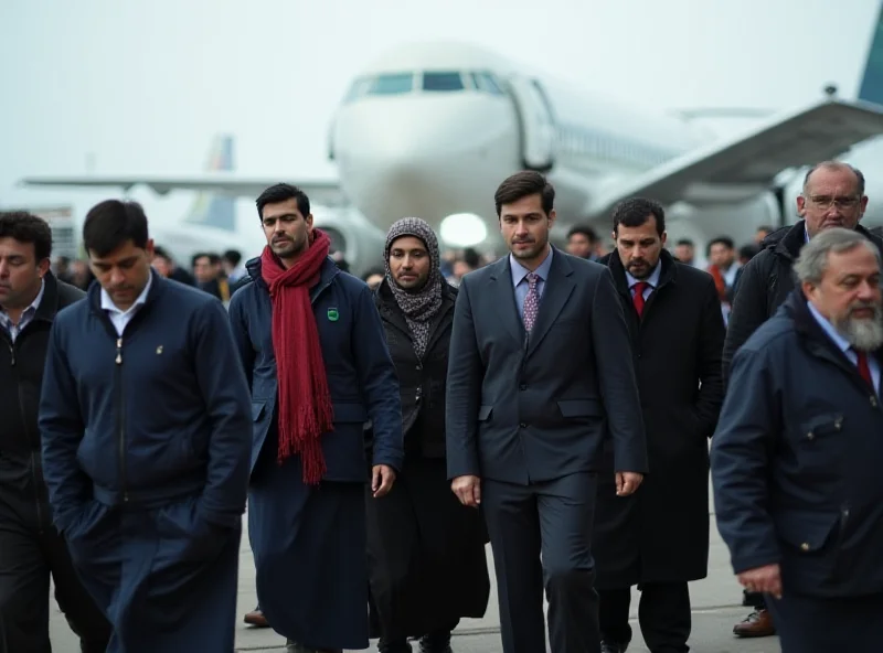 A group of Afghan refugees arriving at an airport in Berlin