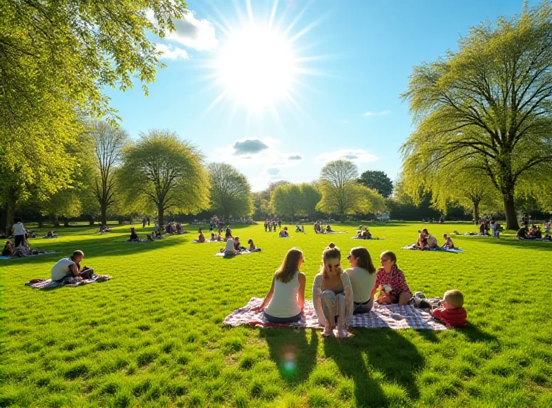 A sunny day in Cambridgeshire, England, with people enjoying a picnic in a park.