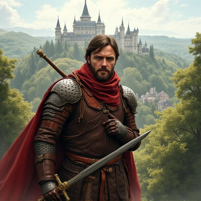 A digital illustration depicting a scene from the video game 'Kingdom Come: Deliverance II' with Tadeáš Moravec's likeness.