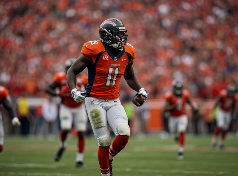 Todd Davis in a Broncos uniform, celebrating a tackle during a football game.