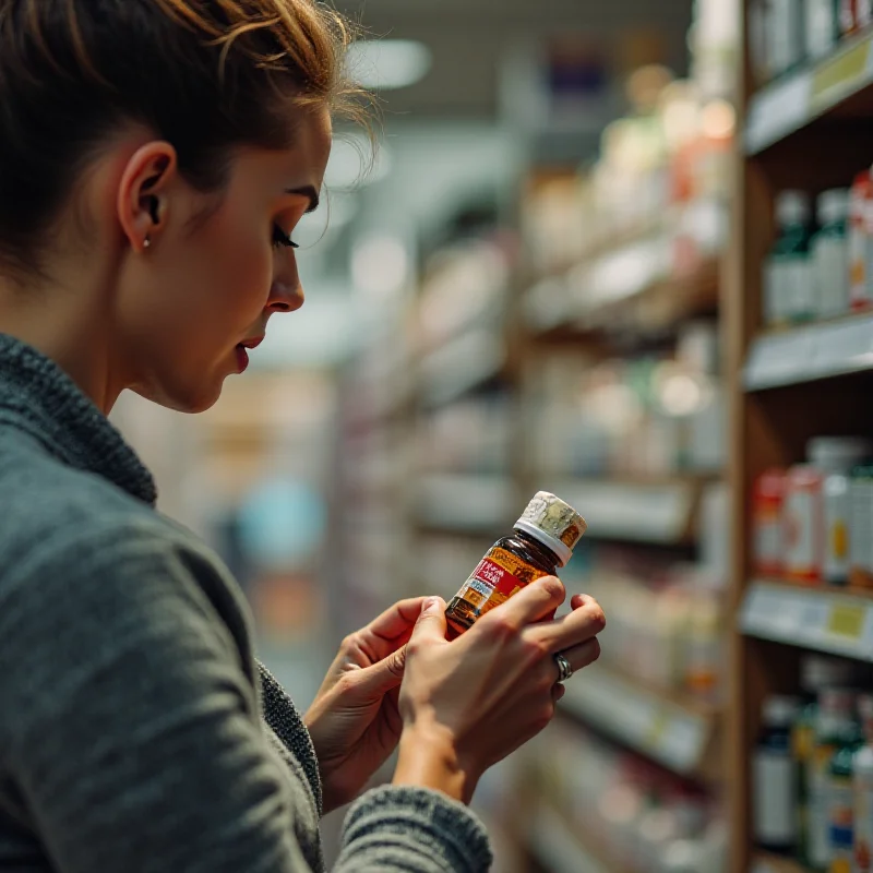 A person reading a supplement label carefully, emphasizing the importance of informed choices