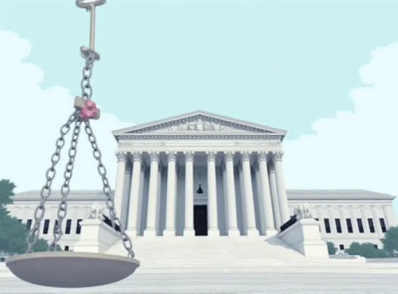 Illustration of the US Supreme Court building with scales of justice superimposed, representing the complex legal issues being considered.