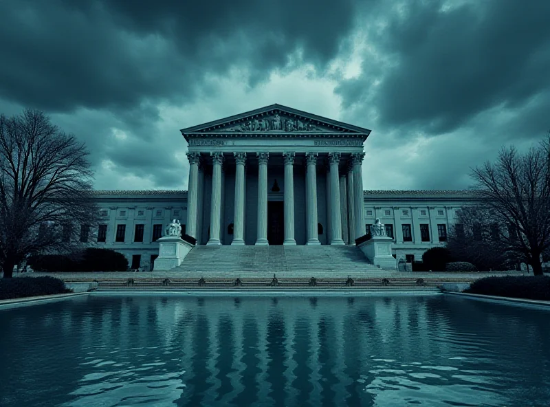 Illustration of the Supreme Court building with a stormy sky in the background, symbolizing the controversial rulings.