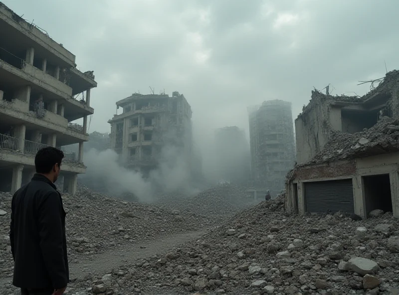 Smoke rising from a bombed building in a Syrian city