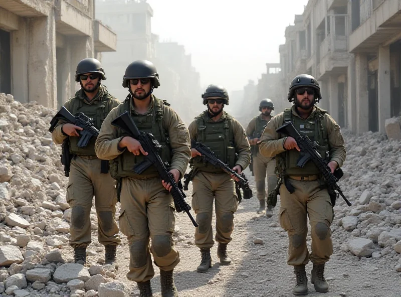 Image of Syrian soldiers conducting a search operation in a war-torn city.