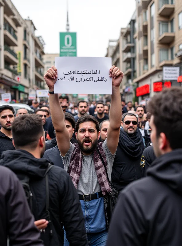 A group of people protesting in a Syrian city with signs and banners