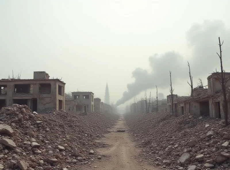 Image of Syrian landscape with signs of conflict, possibly smoke or rubble.