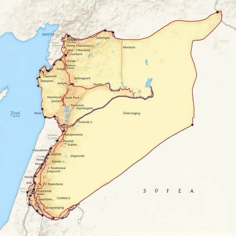 A map of Syria highlighting different governorates. Lines connect the governorates, representing transportation routes. The map is slightly faded, suggesting the challenges of transportation in the region.