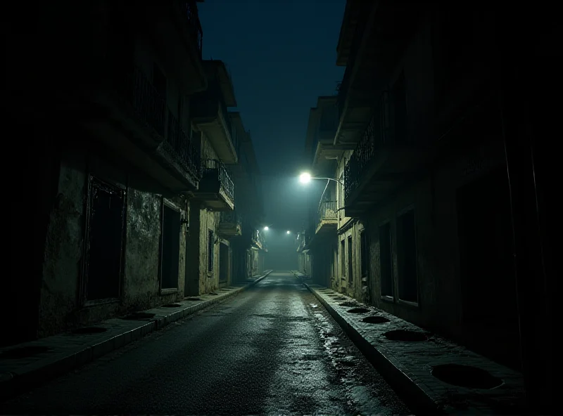 A dimly lit street in Damascus at night, suggesting a sense of unease and insecurity.