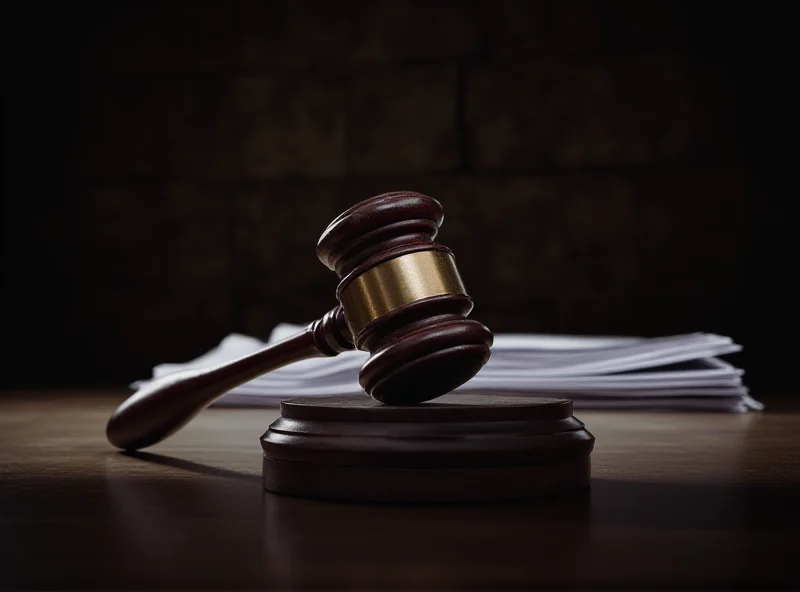 A gavel resting on a stack of legal documents in a courtroom setting.