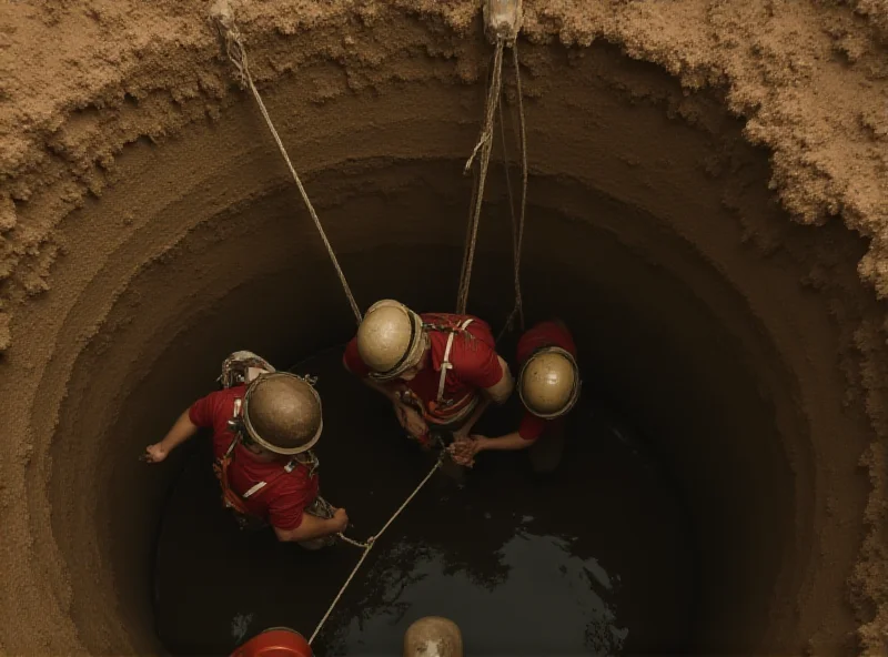 Syrian Civil Defense team rescuing a woman from a well in Manbij, Syria.