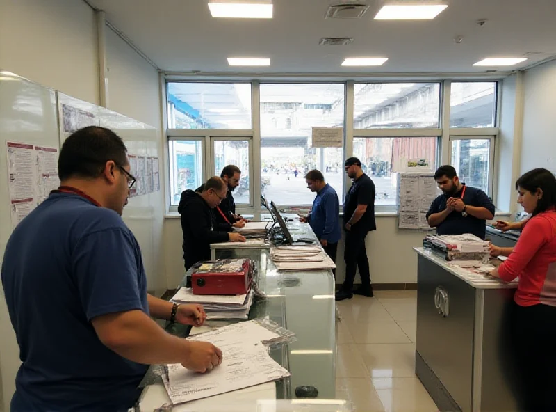 A newly renovated post office in Damascus with people inside sending and receiving mail.