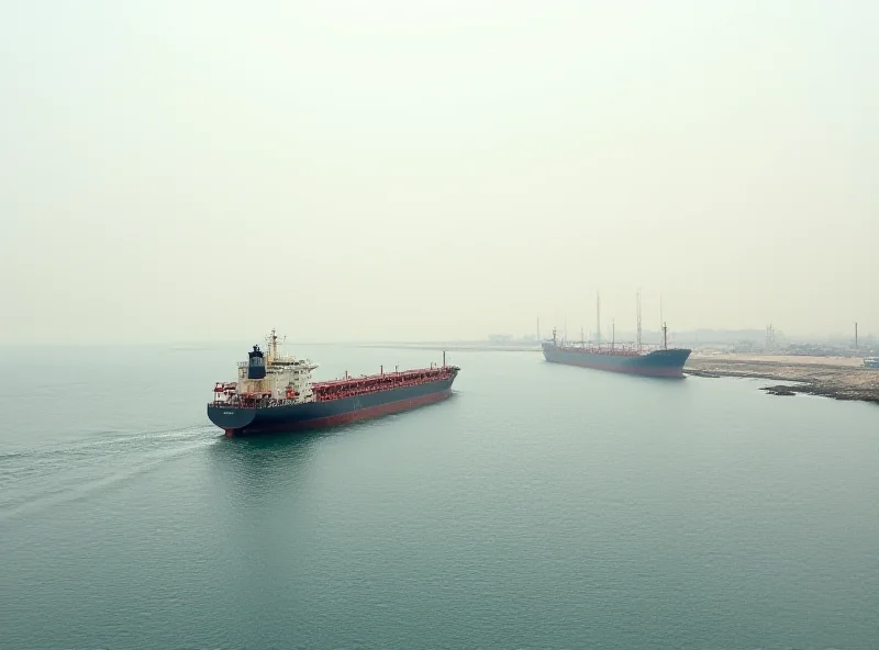 A large oil tanker approaching the coast of Banyas, Syria, with a hazy sky in the background.