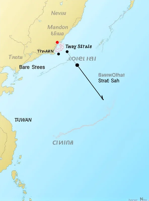 Map showing the location of Taiwan and mainland China, with arrows indicating Chinese military activity.