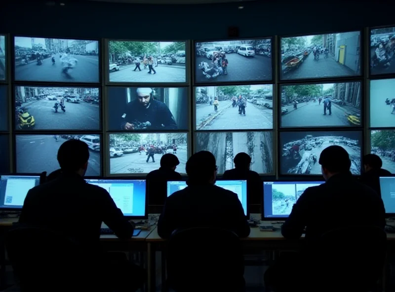 Taliban police monitoring surveillance screens