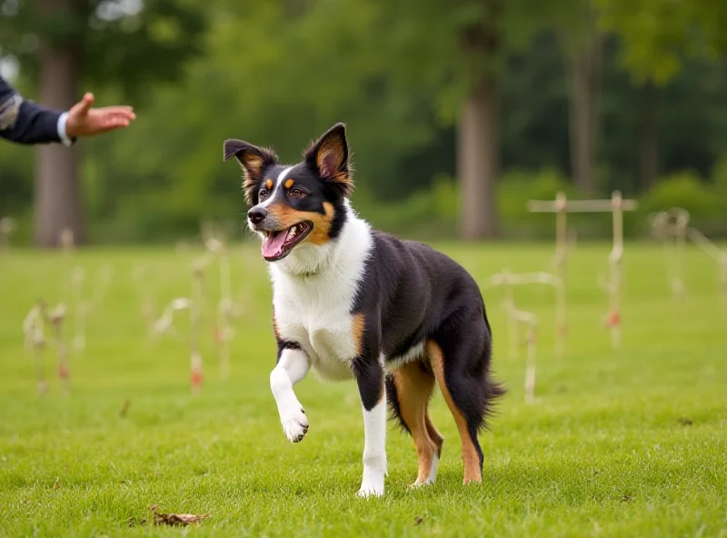 A Border Collie expertly performing a leg weave agility trick with a handler.