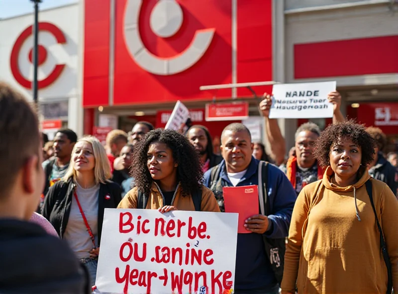 People protesting with signs outside a Target store, holding signs related to DEI and corporate responsibility.