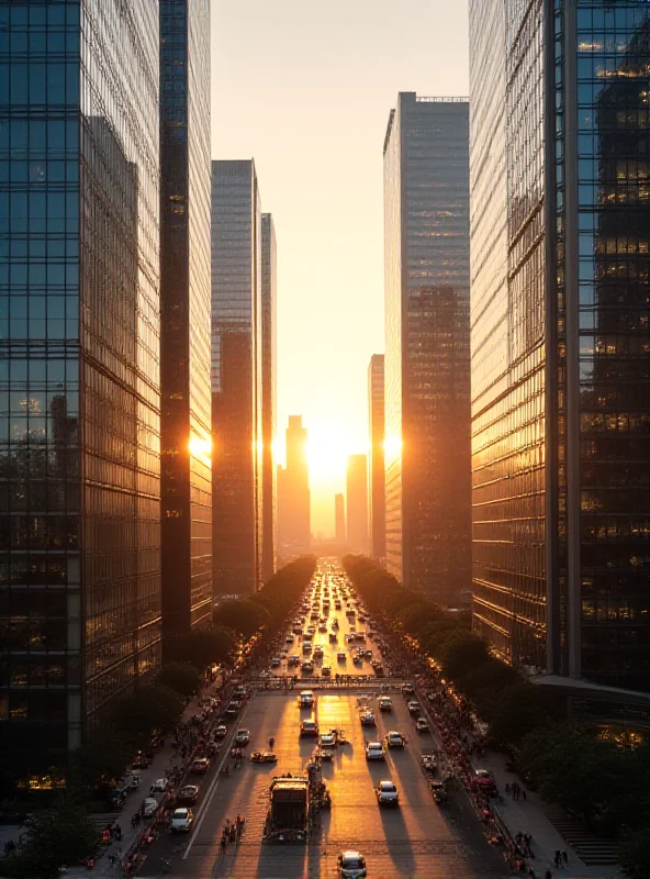 A modern cityscape in China, with towering skyscrapers representing the strength and stability of the Chinese economy and its state-owned banks.