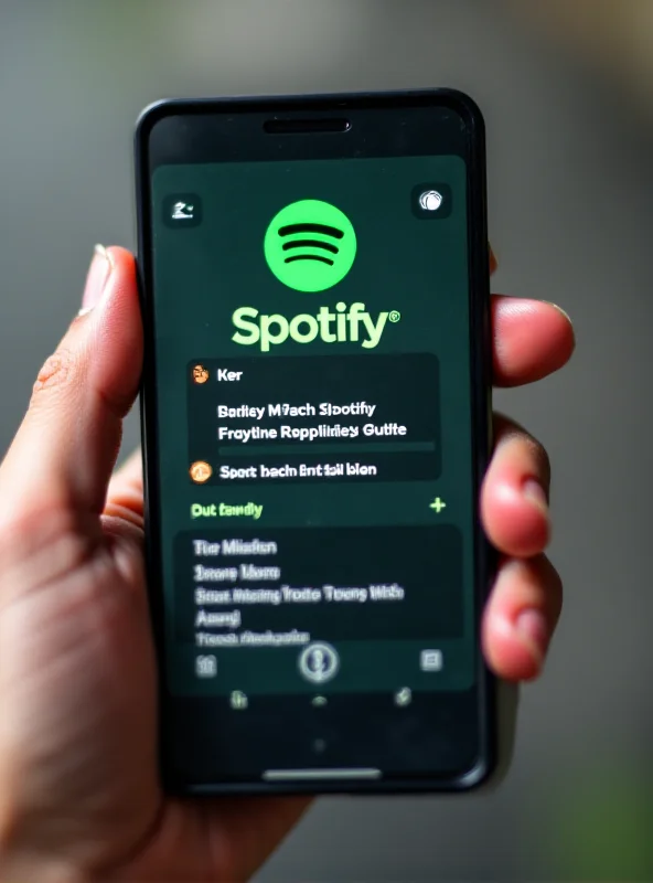A close-up of the Spotify app interface on a smartphone, highlighting the music streaming service's logo and user interface.