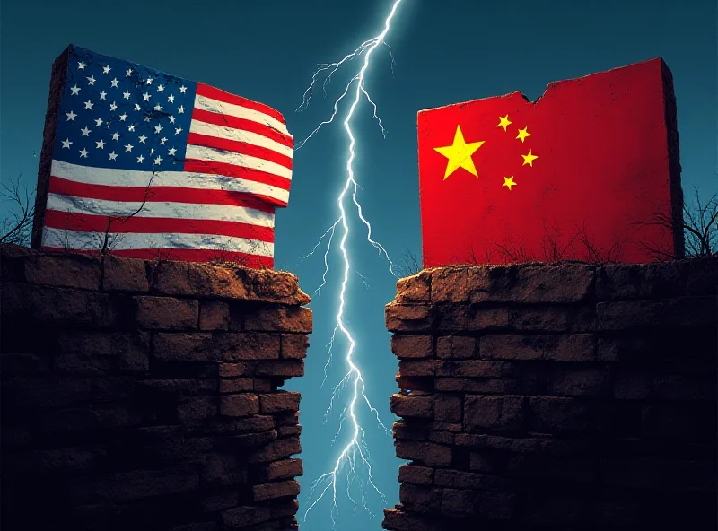 Illustration of a trade war with competing flags and rising tariff barriers.