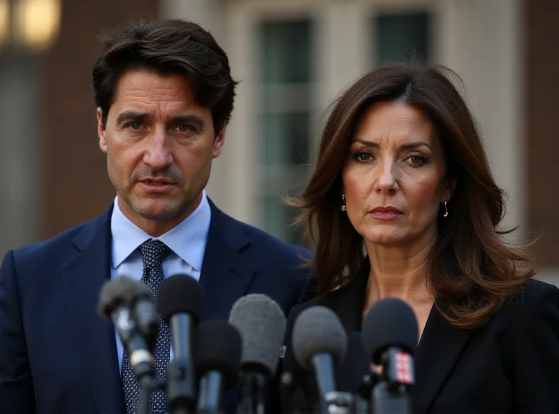 Justin Trudeau and Claudia Sheinbaum stand side-by-side at a press conference, looking serious and determined.