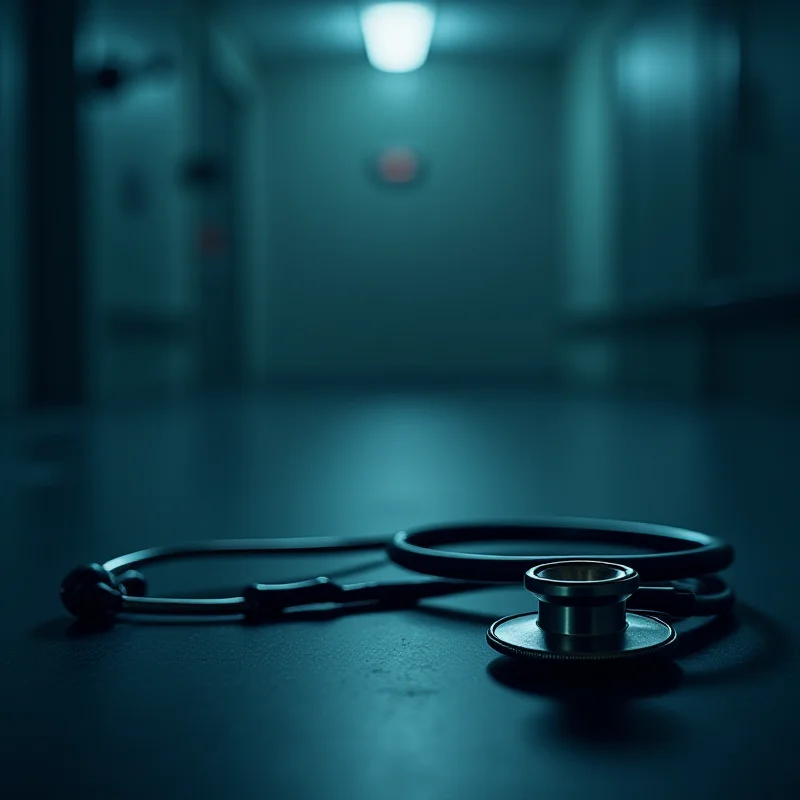 A somber image representing the concept of hate crime, with a blurred hospital background.