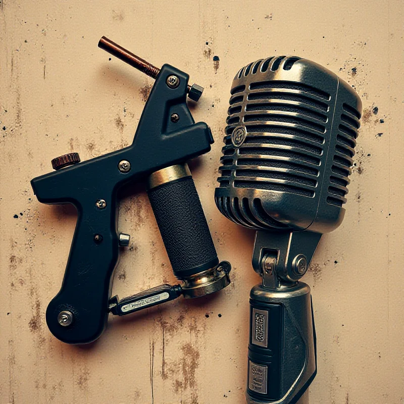 Collage of a tattoo gun and a microphone