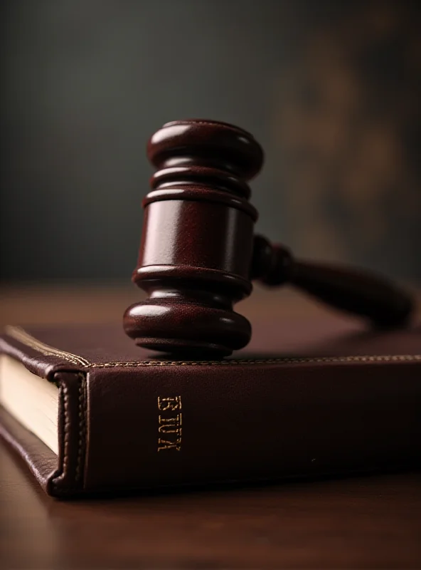 A gavel resting on a law book, symbolizing legal proceedings.