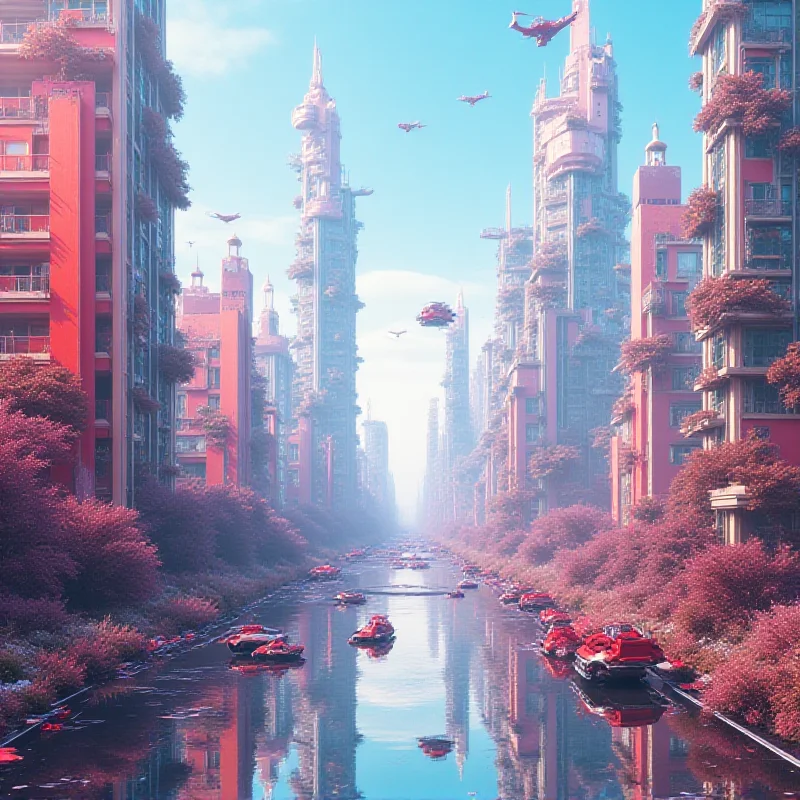 A futuristic cityscape generated by the Sora AI, showcasing its ability to create surreal video clips.