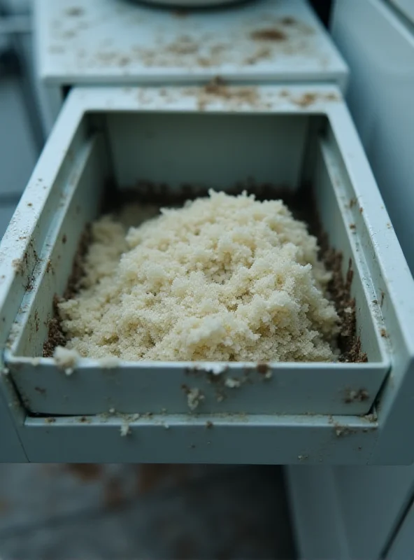 Close-up of a dirty washing machine detergent drawer