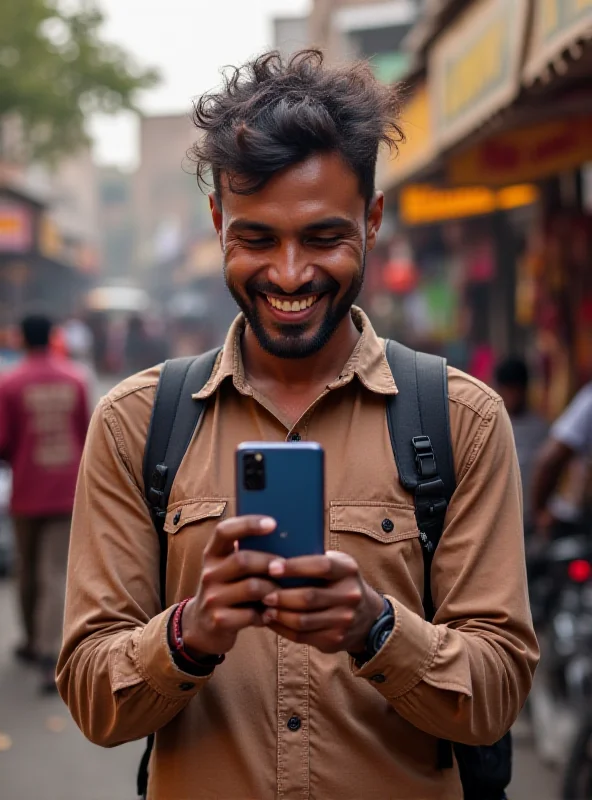 A person happily using a Vivo T4x 5G smartphone outdoors, showcasing its connectivity and user experience.