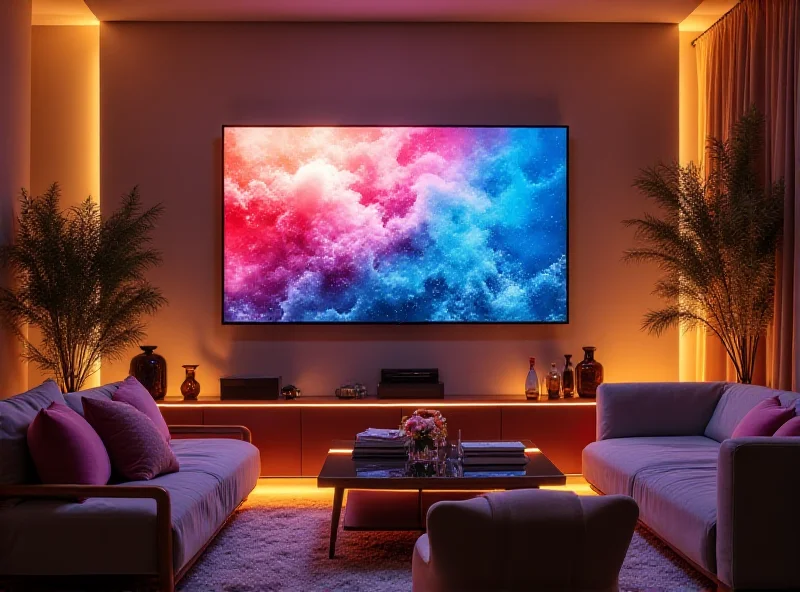 A modern living room setup featuring a Lumio 4K smart TV displaying vibrant and detailed images.