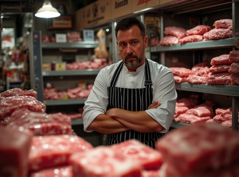 Butcher shop display with a limited selection of pork