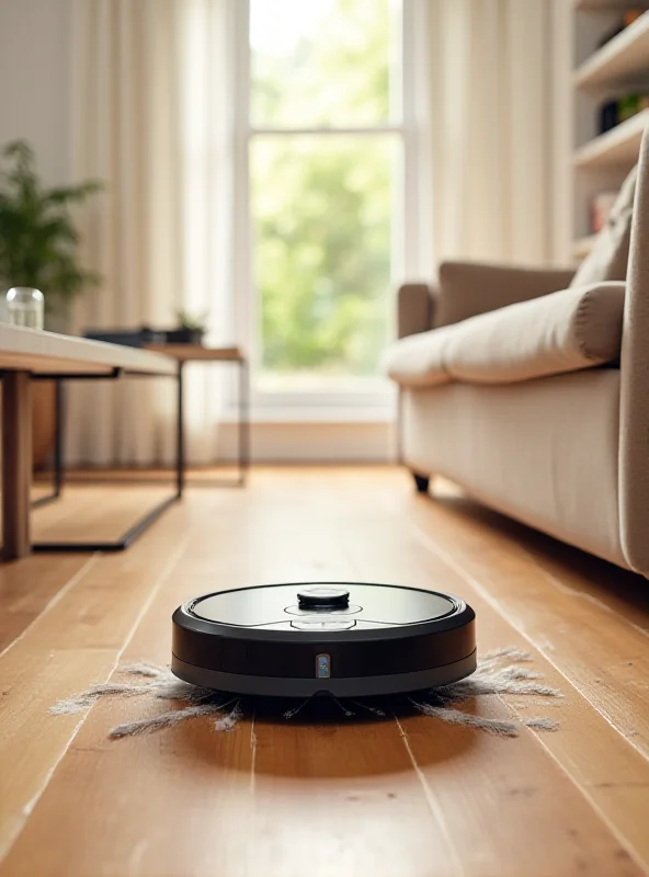 The Roborock S8 Pro Ultra robot vacuum cleaning a hardwood floor in a modern living room.