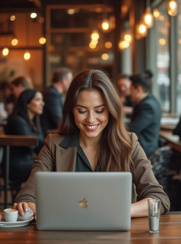 A person working on a refurbished MacBook Air in a coffee shop.