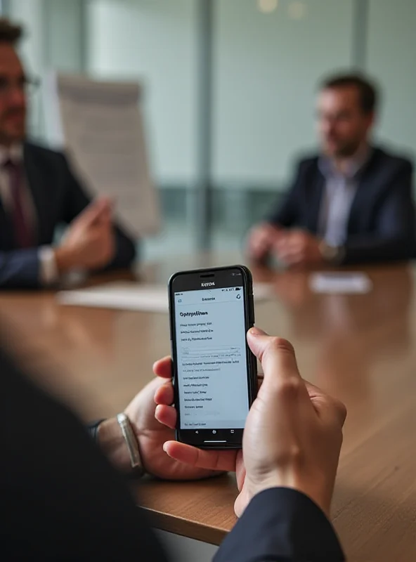 Person using a voice recorder app on their smartphone during a meeting