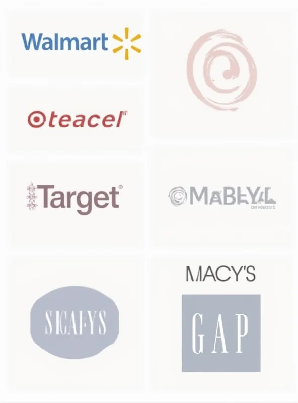 A collage of logos for Walmart, Costco, Target, Macy's, and Gap