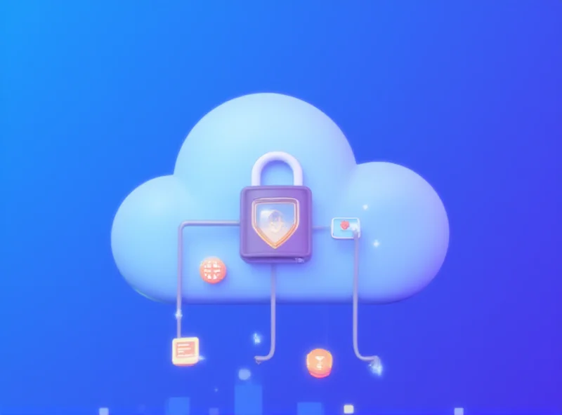 Illustration of data flowing into a cloud, with a lock on the cloud, representing secure cloud storage.