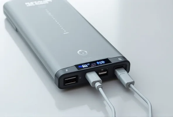 Close-up of the Alogic Ark Pro 27600mAh Power Bank, highlighting the attachable USB-C cable and smart display.