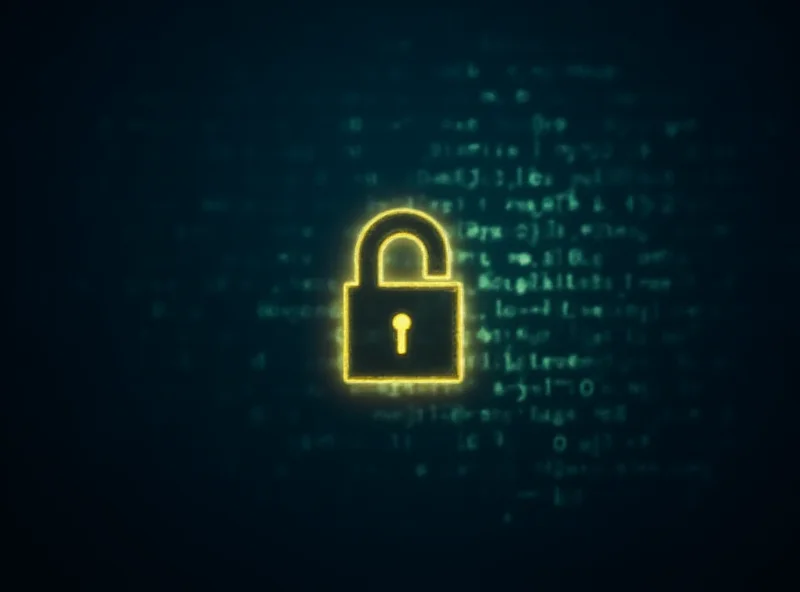 Abstract image of digital code and a lock, representing cybersecurity.