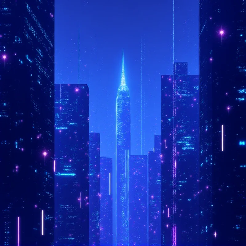 A futuristic cityscape with glowing lines representing AI and data flow.