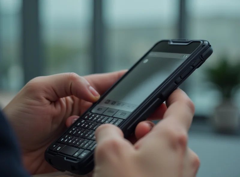 A person typing on a Pixel 9 with a physical keyboard case attached.