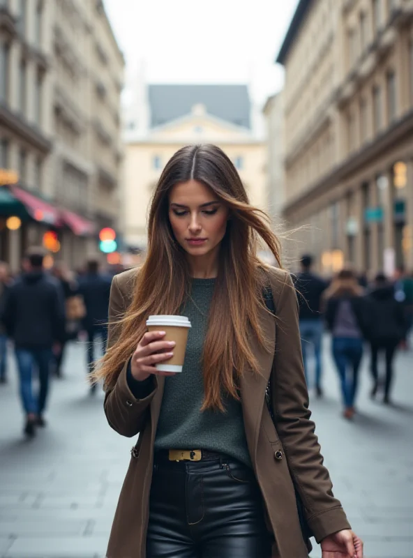 Person using a smartphone while walking in a city.