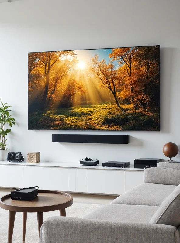 A Sonos Arc soundbar mounted below a large screen TV in a modern living room.