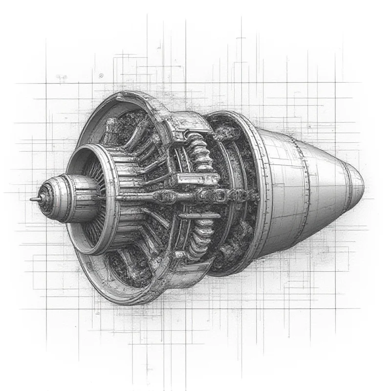 Detailed technical drawing of a jet engine