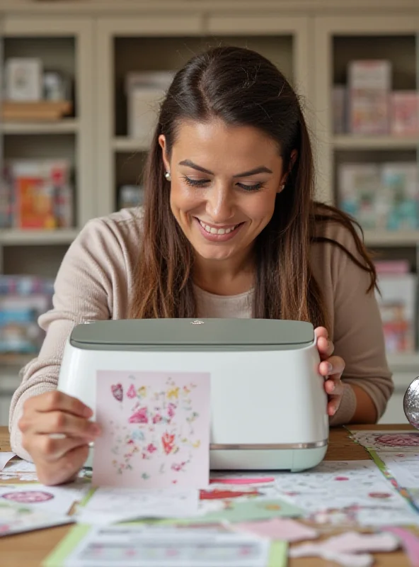 Image of a woman using a Cricut machine to create a personalized gift.