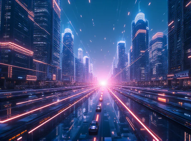 AI-generated image of a futuristic cityscape with glowing networks, symbolizing technological advancement and investment in the future.